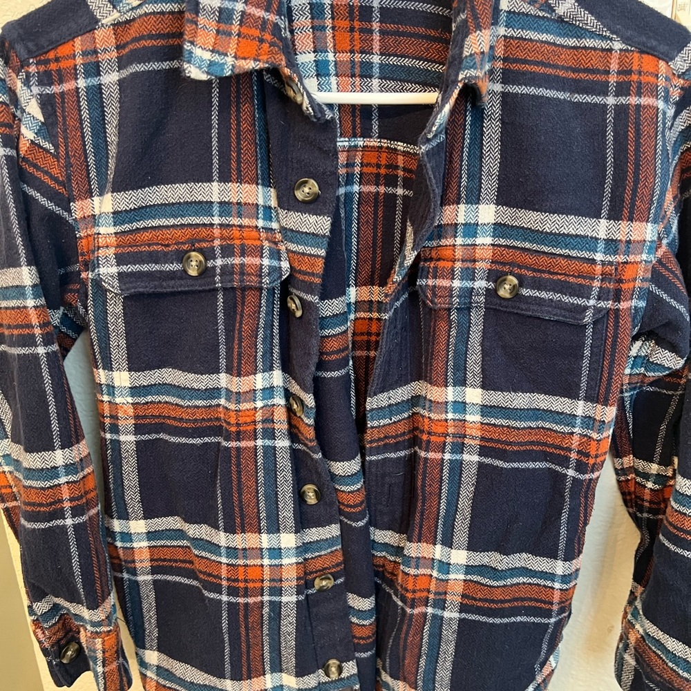 abercrombie kids Navy Plaid Shirt with Orange & Light Blue Stripes